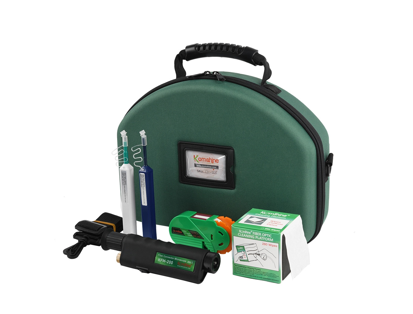 Bộ dụng cụ kiểm tra và vệ sinh sợi quang KomShine KIC-05E đầy đủ chi tiết